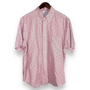 Brooks Brothers Red & White Striped Regent S/S Oxford Shirt L